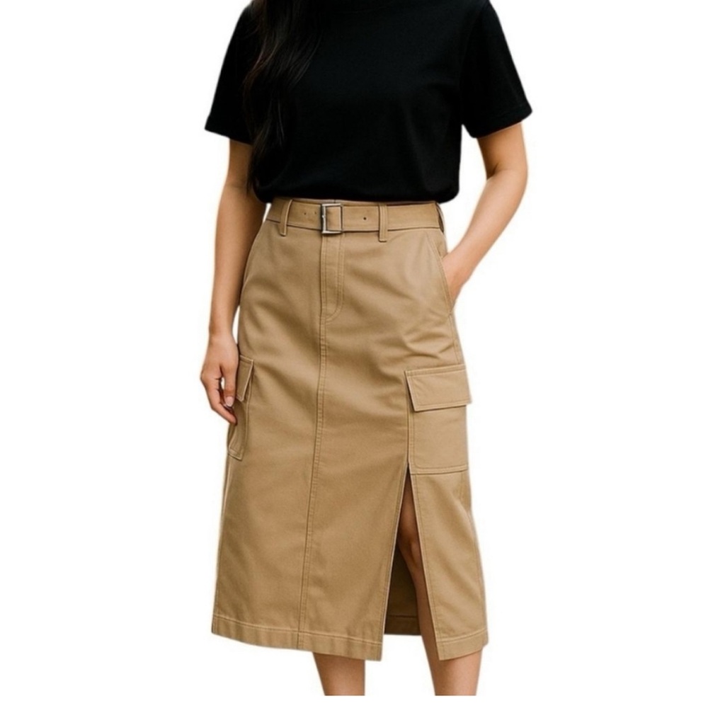 NWT Juicy Couture Nomad Brown Utilitarian Cargo Skirt with Front Slit Academia